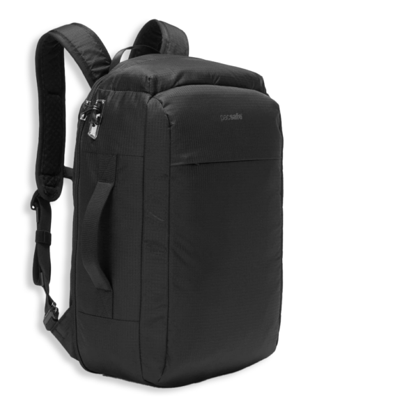 Pacsafe Vibe 28L backpack with lockable zips and a sleek design.